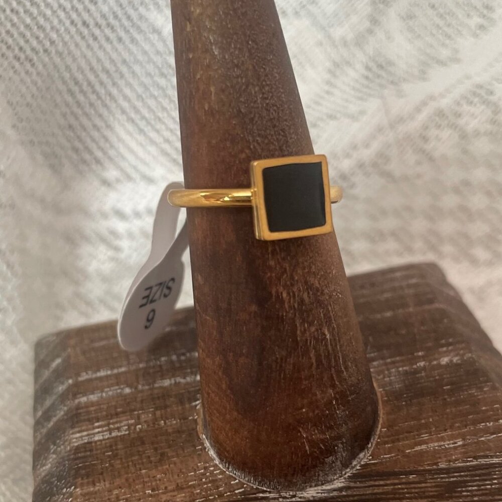 Minimalist Black Square Ring, Size ~6